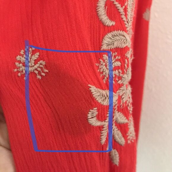 Free People Red Embroidered Cutout Long Sleeve Boho Mini Dress - M L - Picture 7 of 9